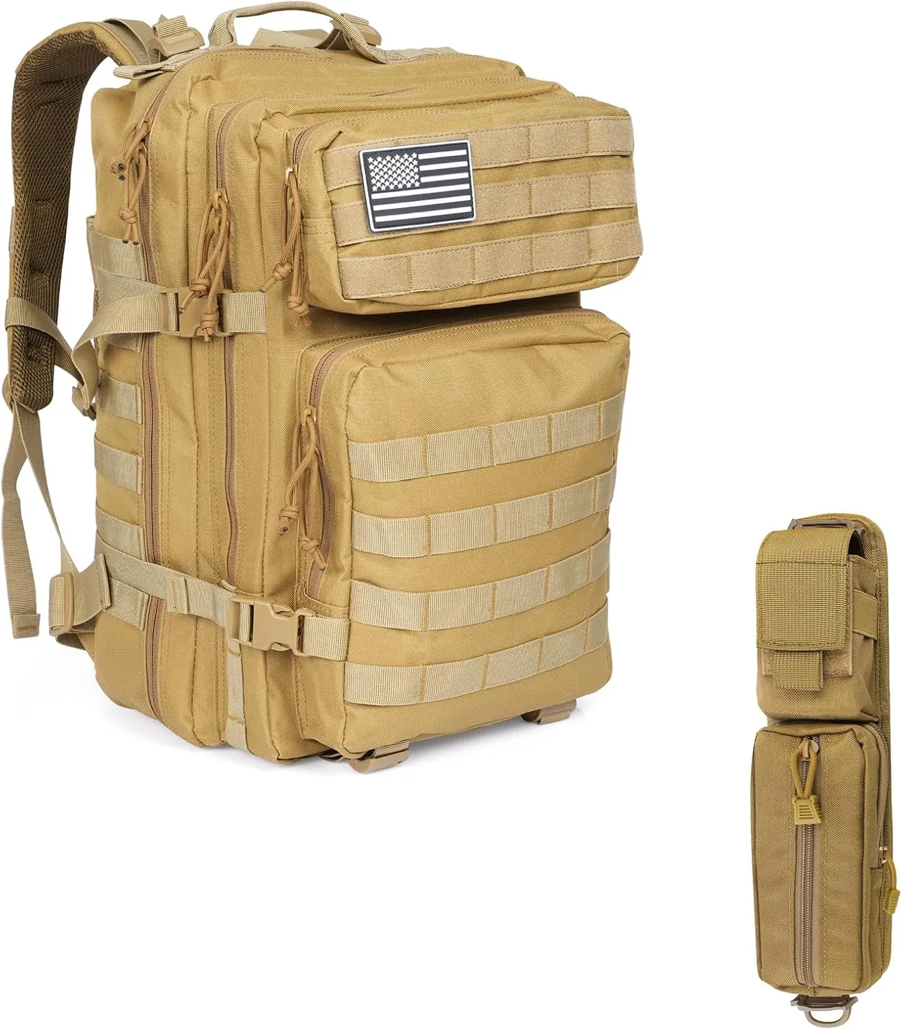 45L Military Tactical Backpacks ＆ 2 Pack Tactical Molle Accessories Pouch for Backpack Strap,Large Army Bug Out Bag With Molle System for Men and Women Camping, Hiking Trekking Rucksack