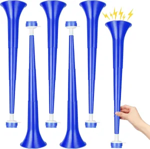 6 Pcs Stadium Horn 21 Inch Vuvuzela Plastic Collapsible Cheering Trumpets for Sporting Events Football Carnival Party Supplies, Blue