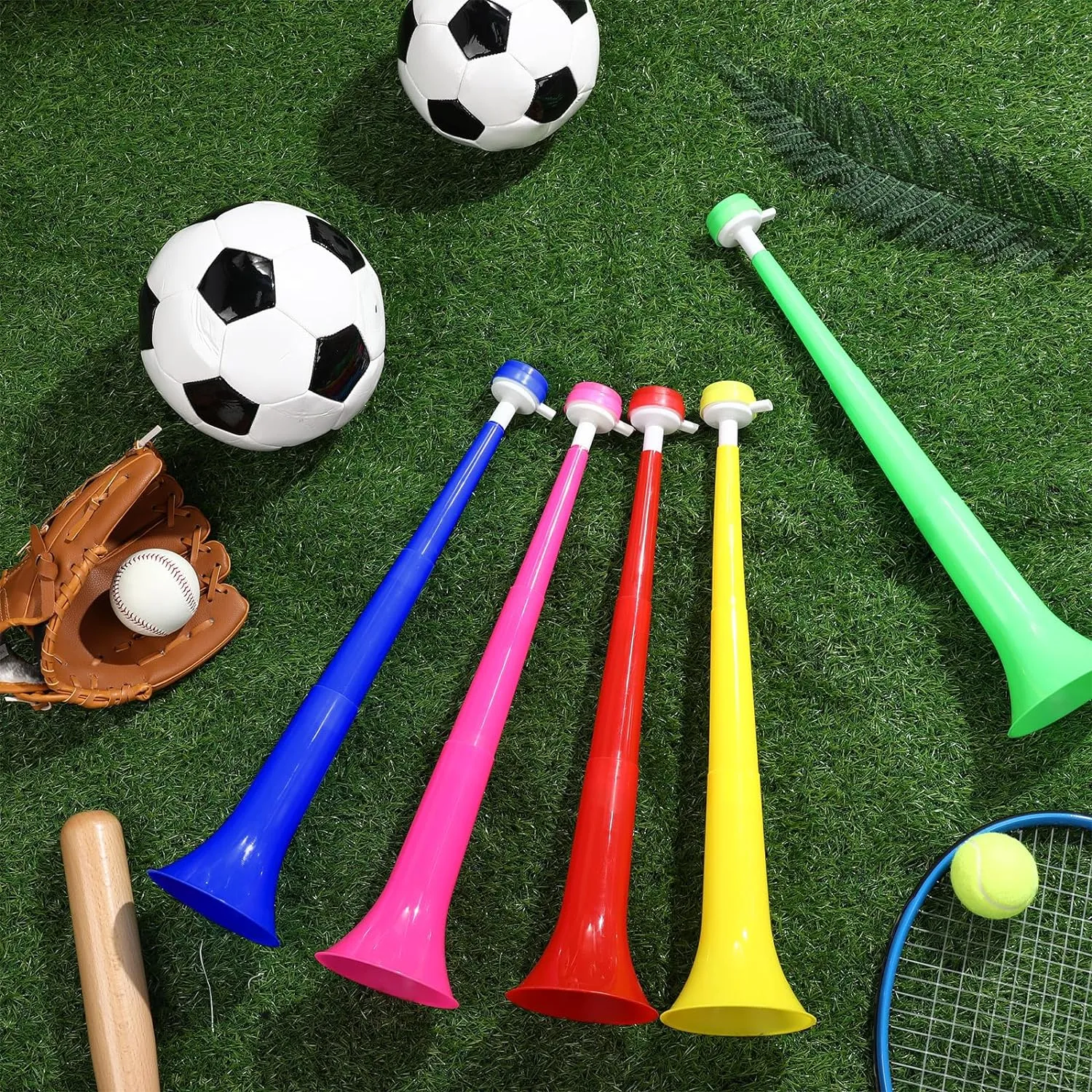 6 Pcs Stadium Horn 21 Inch Vuvuzela Plastic Collapsible Cheering Trumpets for Sporting Events Football Carnival Party Supplies, Blue