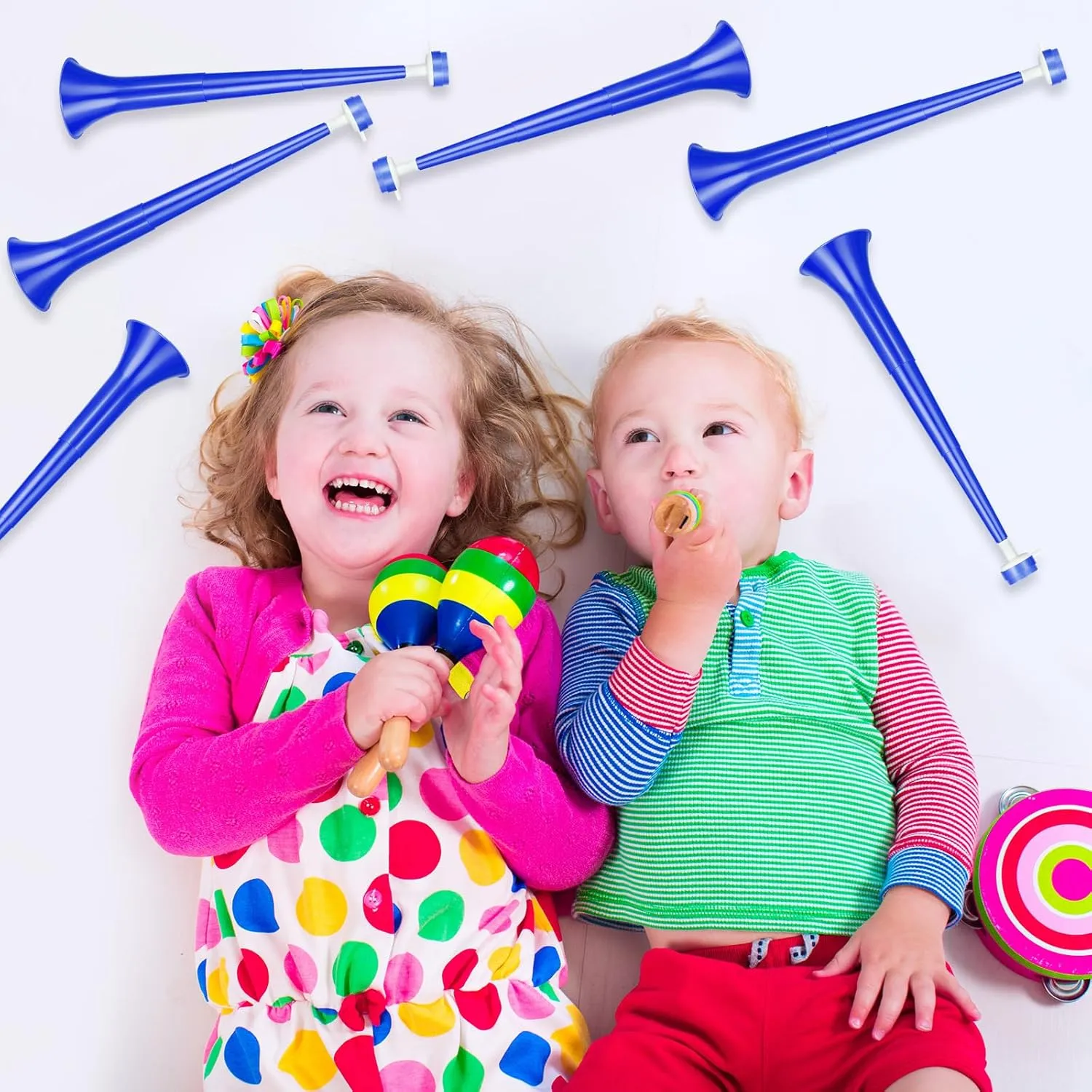 6 Pcs Stadium Horn 21 Inch Vuvuzela Plastic Collapsible Cheering Trumpets for Sporting Events Football Carnival Party Supplies, Blue