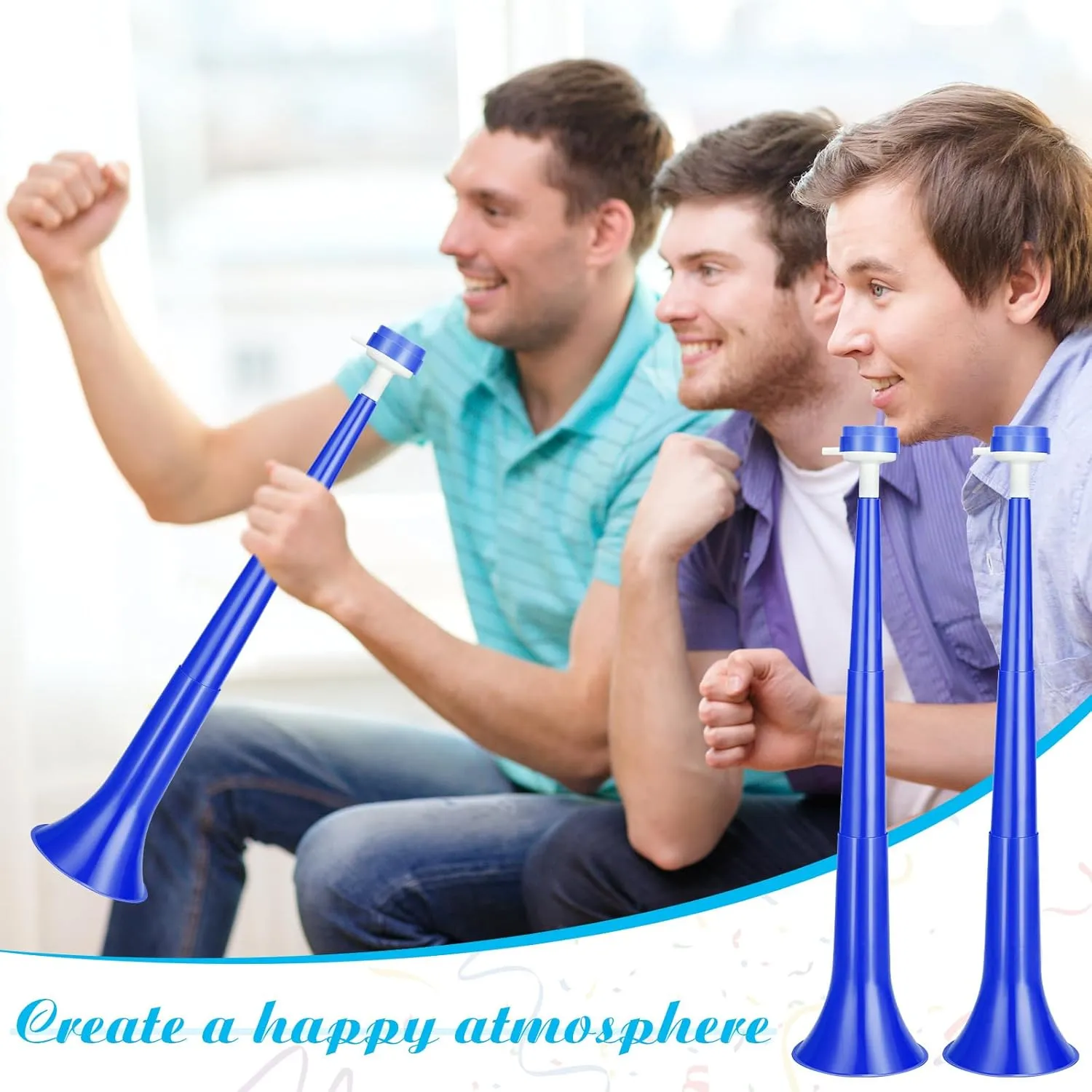 6 Pcs Stadium Horn 21 Inch Vuvuzela Plastic Collapsible Cheering Trumpets for Sporting Events Football Carnival Party Supplies, Blue