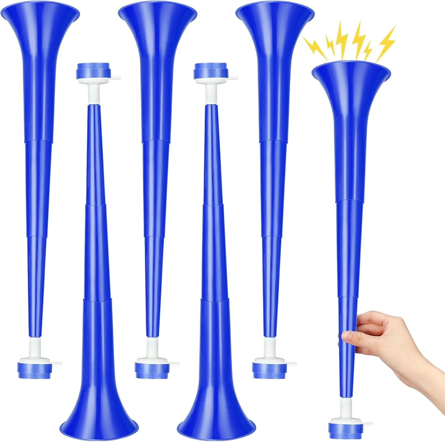 6 Pcs Stadium Horn 21 Inch Vuvuzela Plastic Collapsible Cheering Trumpets for Sporting Events Football Carnival Party Supplies, Blue