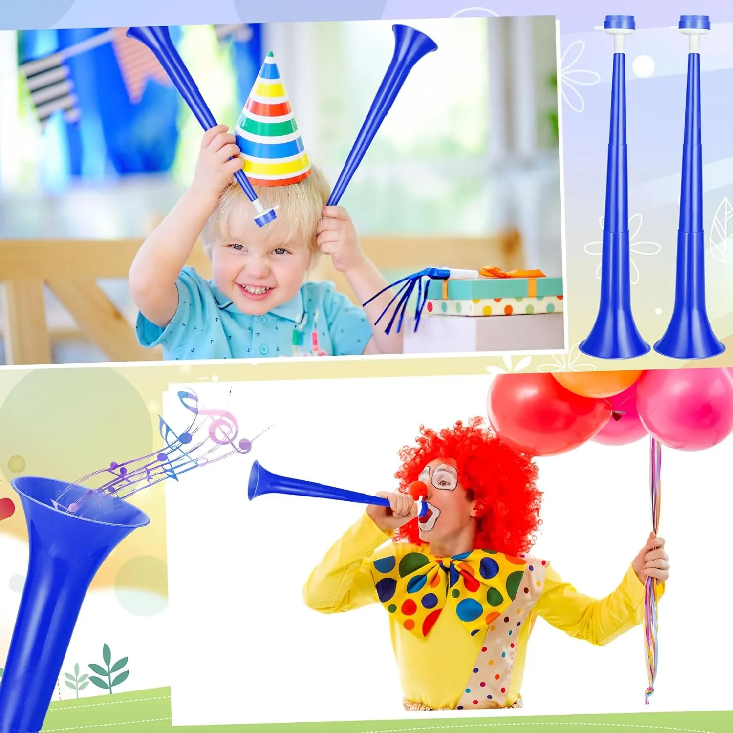 6 Pcs Stadium Horn 21 Inch Vuvuzela Plastic Collapsible Cheering Trumpets for Sporting Events Football Carnival Party Supplies, Blue