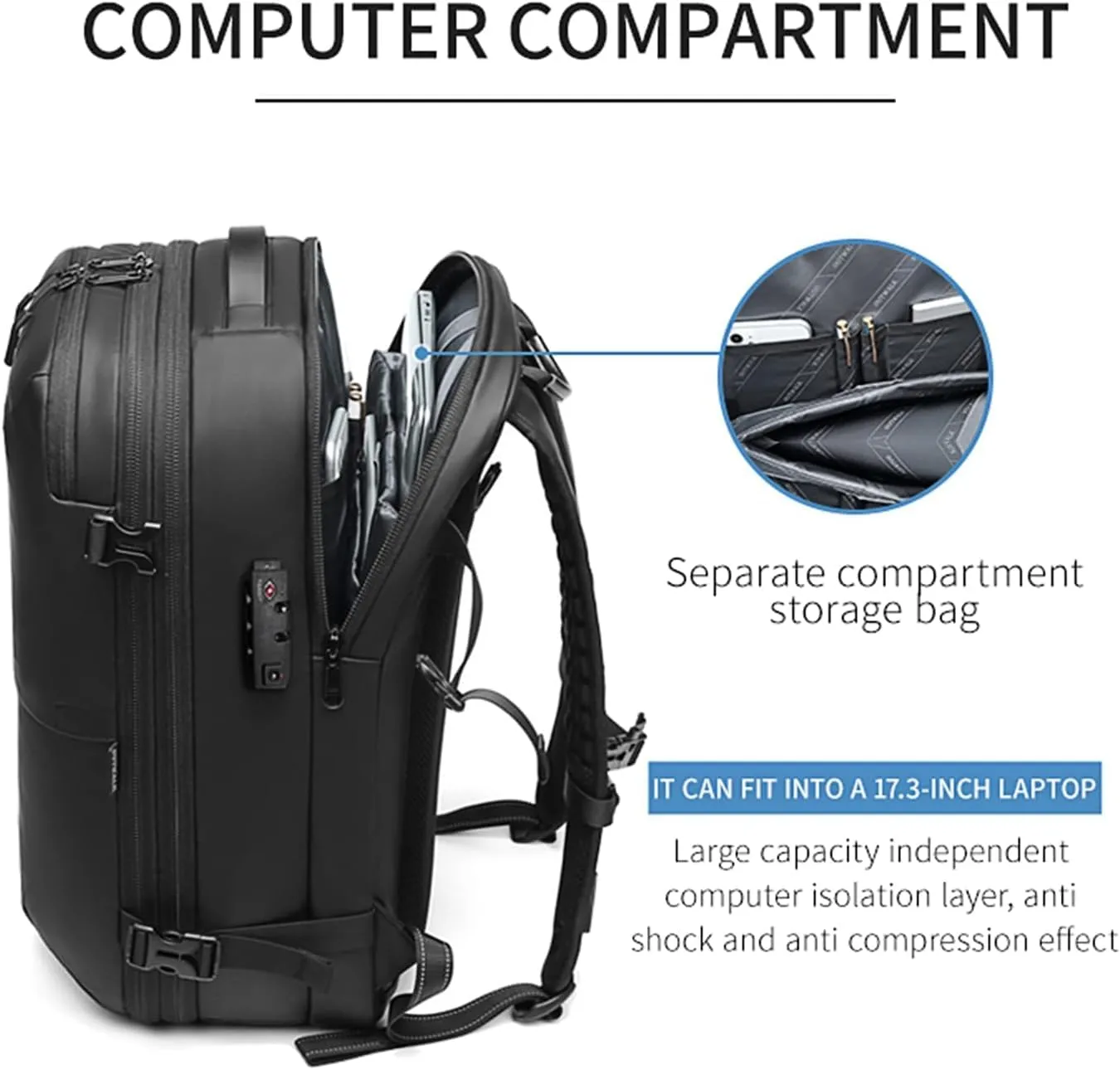60L Airback Backpacks Expandable Travel Backpack Vacuum Compression Carry on BackPack Anti-theft Waterproof 17inch Laptop Bag