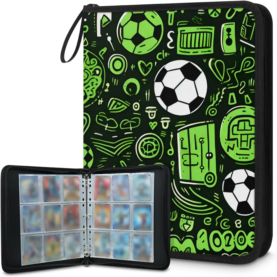 9 Pocket Card Binder, 3D Football 900 Pockets Collector Album with Zipper Trading Card Binder, Colorful Football Double Sided Pocket Collection Binder