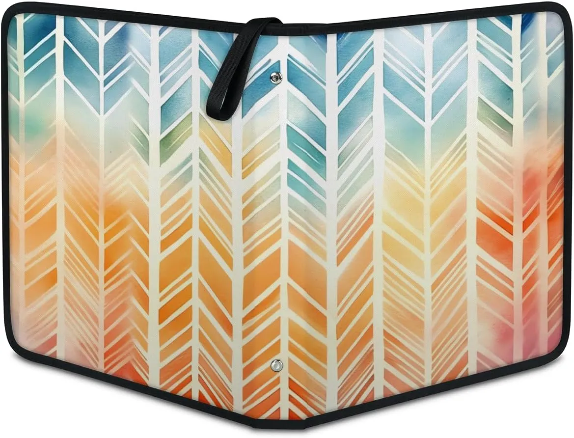 9 Pocket Card Binder, Aztec Feather 900 Pockets Collector Album with Zipper Trading Card Binder, Colorful Feather Double Sided Pocket Collection Binder