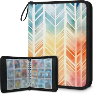 9 Pocket Card Binder, Aztec Feather 900 Pockets Collector Album with Zipper Trading Card Binder, Colorful Feather Double Sided Pocket Collection Binder