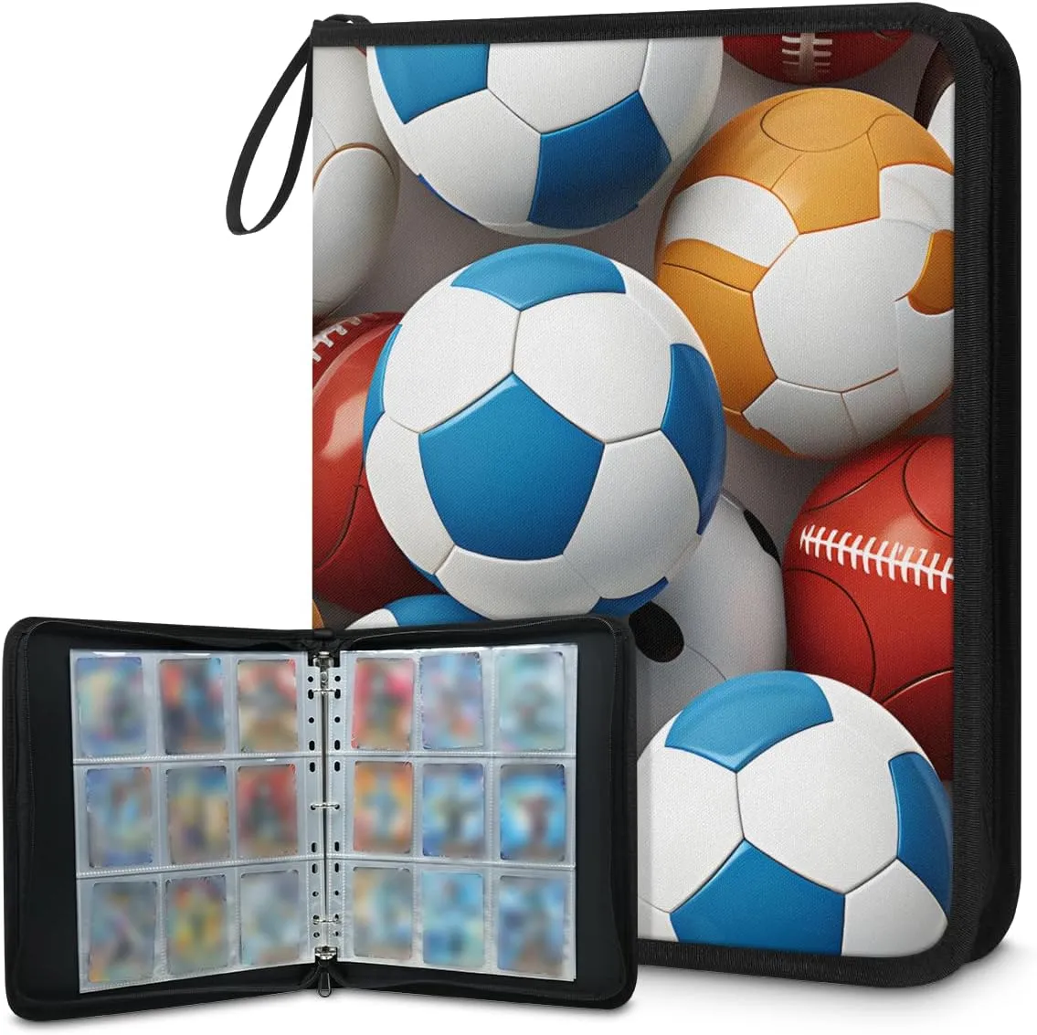 9 Pocket Card Binder, Cartoon Football 900 Pockets Collector Album with Zipper Trading Card Binder, Colorful Soccer Double Sided Pocket Collection Binder