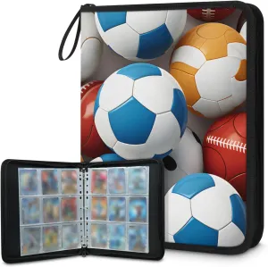 9 Pocket Card Binder, Cartoon Football 900 Pockets Collector Album with Zipper Trading Card Binder, Colorful Soccer Double Sided Pocket Collection Binder