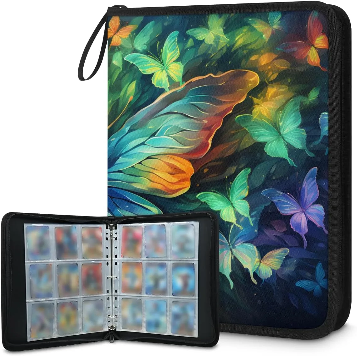 9 Pocket Card Binder, Colorful Butterfly 900 Pockets Collector Album with Zipper Trading Card Binder, Flame Butterfly Double Sided Pocket Collection Binder