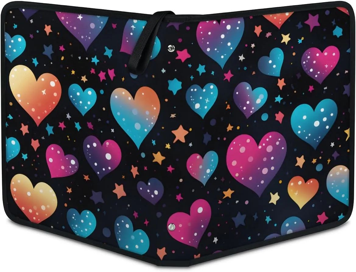 9 Pocket Card Binder, Colorful Heart Star 900 Pockets Collector Album with Zipper Trading Card Binder, Double Sided Pocket Collection Binder