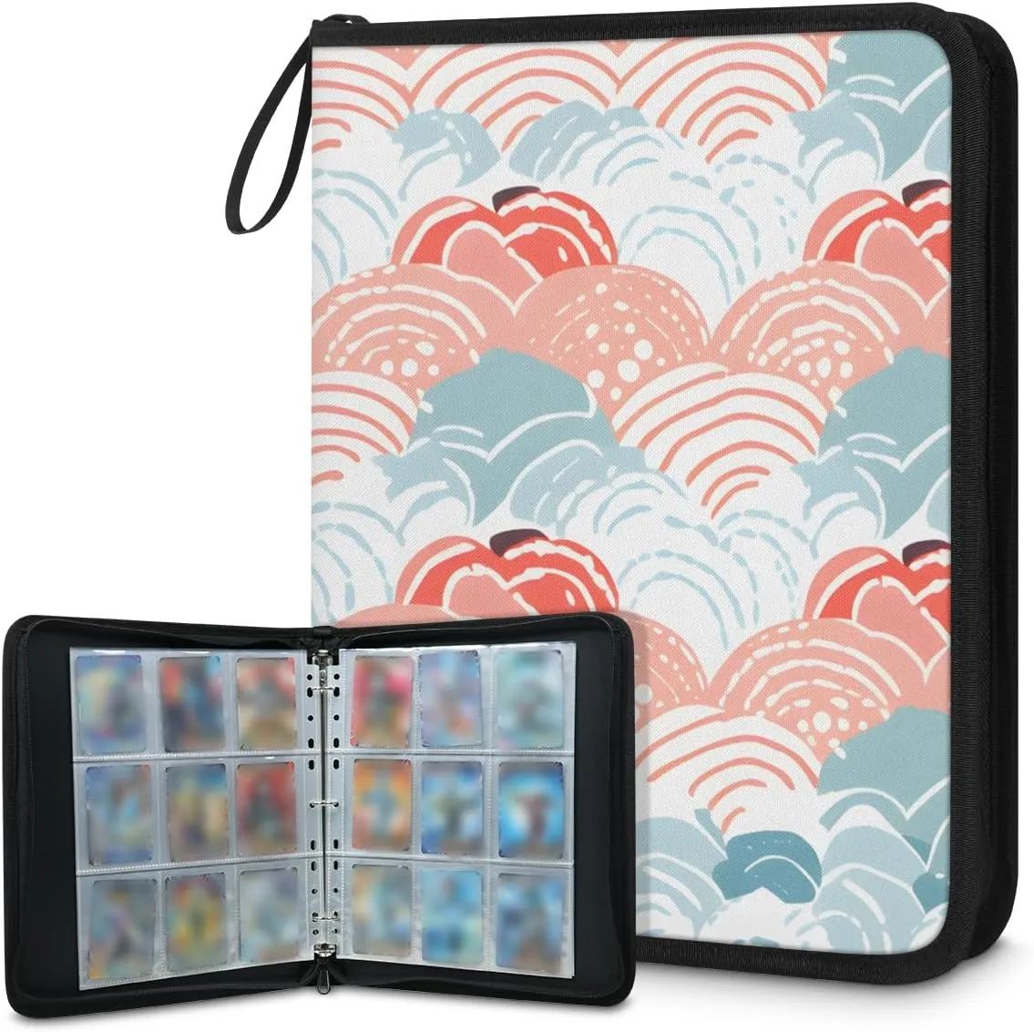 9 Pocket Card Binder, Colorful Pattern 900 Pockets Collector Album with Zipper Trading Card Binder, Botanic Curve Double Sided Pocket Collection Binder