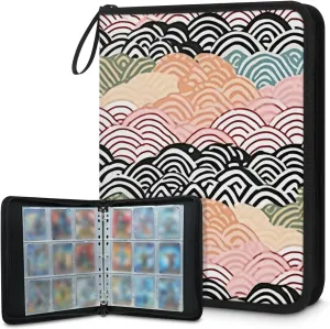 9 Pocket Card Binder, Geometry Curve 900 Pockets Collector Album with Zipper Trading Card Binder, Colorful Pattern Double Sided Pocket Collection Binder