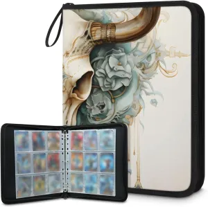 9 Pocket Card Binder, Goat Skull 900 Pockets Collector Album with Zipper Trading Card Binder, Colorful Flowe Double Sided Pocket Collection Binder