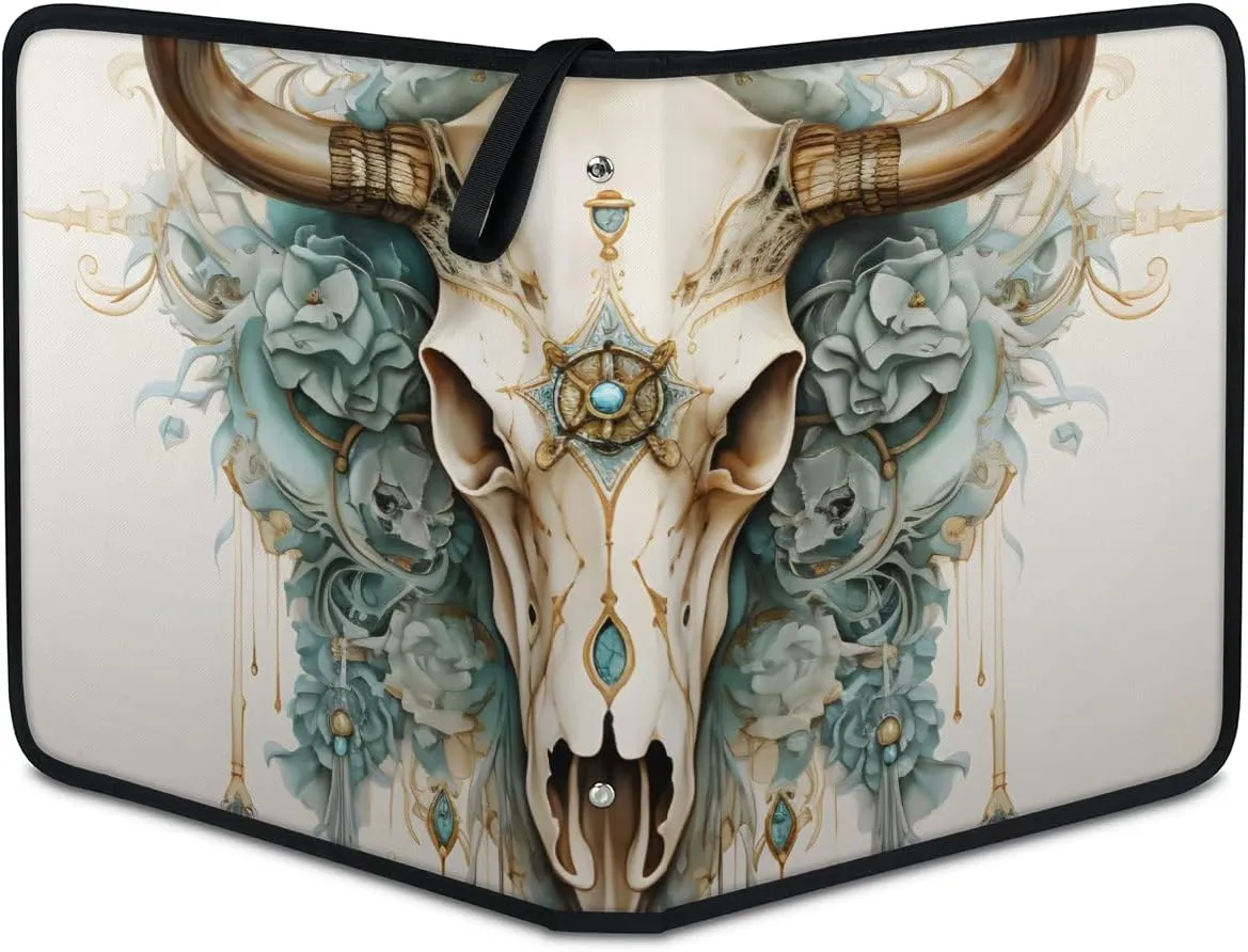 9 Pocket Card Binder, Goat Skull 900 Pockets Collector Album with Zipper Trading Card Binder, Colorful Flowe Double Sided Pocket Collection Binder