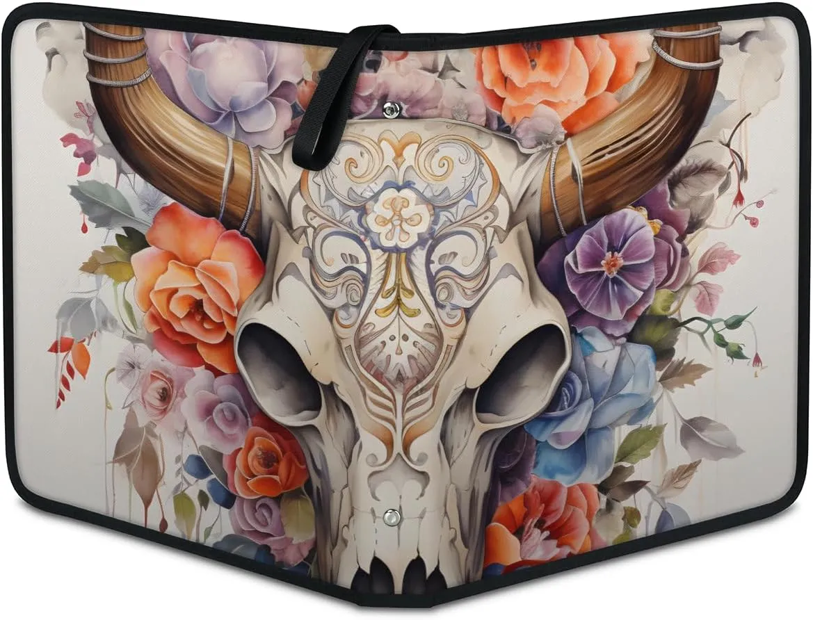 9 Pocket Card Binder, Goat Skull 900 Pockets Collector Album with Zipper Trading Card Binder, Colorful Flowers Double Sided Pocket Collection Binder