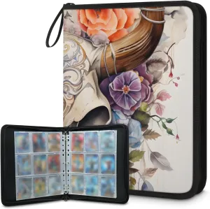 9 Pocket Card Binder, Goat Skull 900 Pockets Collector Album with Zipper Trading Card Binder, Colorful Flowers Double Sided Pocket Collection Binder