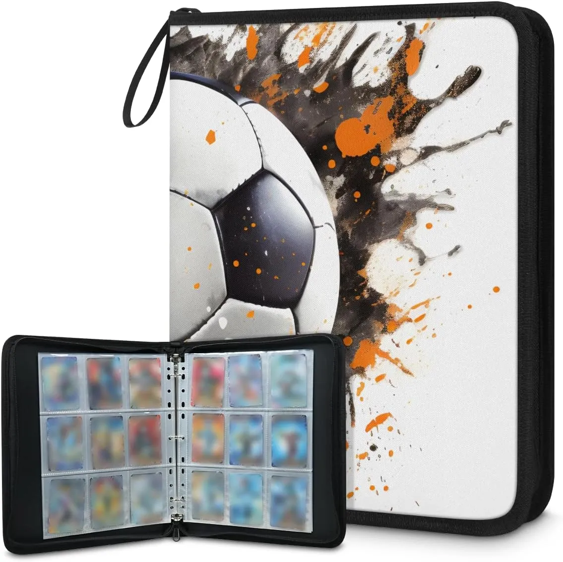 9 Pocket Card Binder, Oil Painting Football 900 Pockets Collector Album with Zipper Trading Card Binder, Watercolor Football Double Sided Pocket Collection Binder