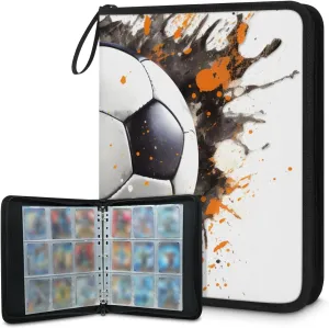 9 Pocket Card Binder, Oil Painting Football 900 Pockets Collector Album with Zipper Trading Card Binder, Watercolor Football Double Sided Pocket Collection Binder