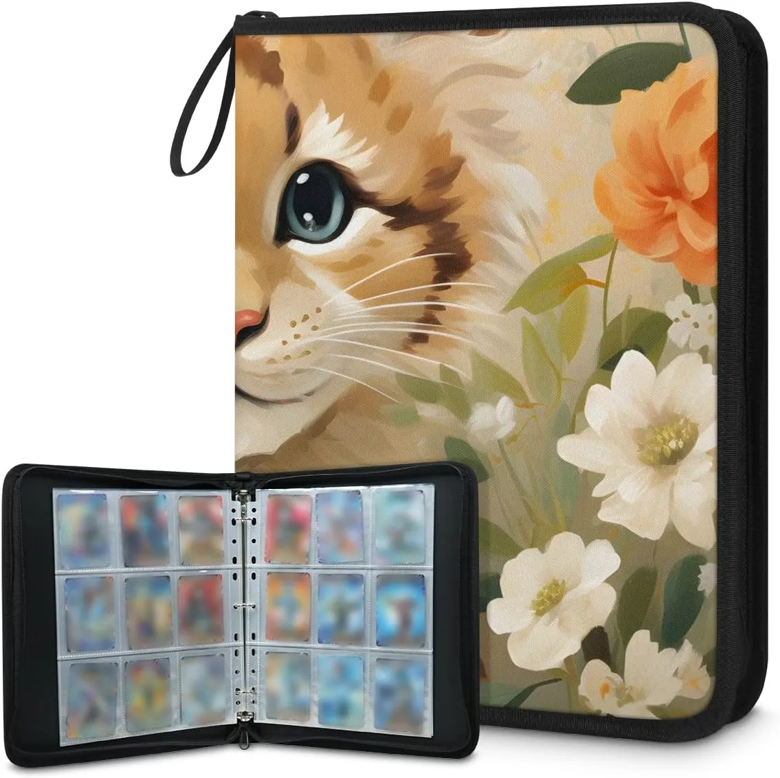9 Pocket Card Binder, Tiger 900 Pockets Collector Album with Zipper Trading Card Binder, Colorful Flower Double Sided Pocket Collection Binder