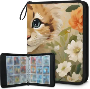 9 Pocket Card Binder, Tiger 900 Pockets Collector Album with Zipper Trading Card Binder, Colorful Flower Double Sided Pocket Collection Binder