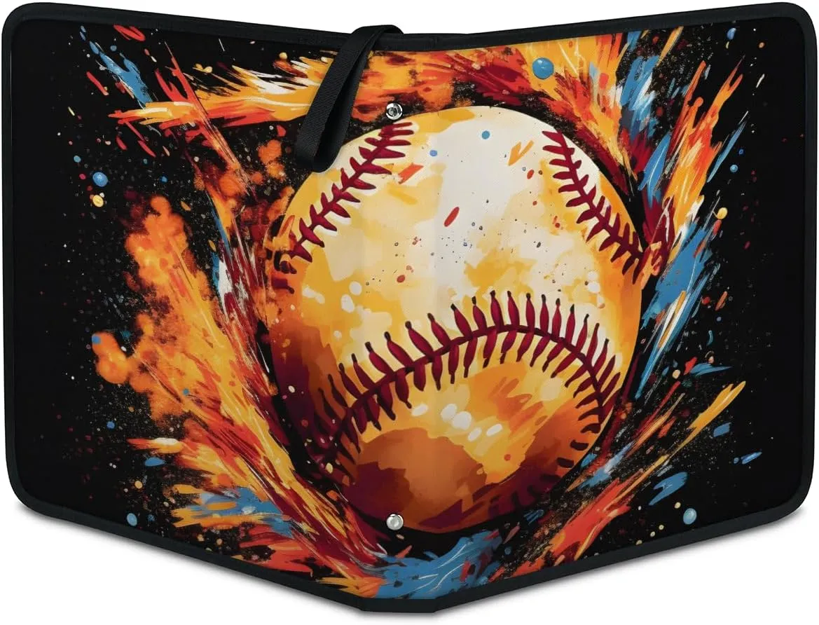 9 Pocket Card Binder, Watercolor Baseball 900 Pockets Collector Album with Zipper Trading Card Binder, Colorful Baseball Double Sided Pocket Collection Binder