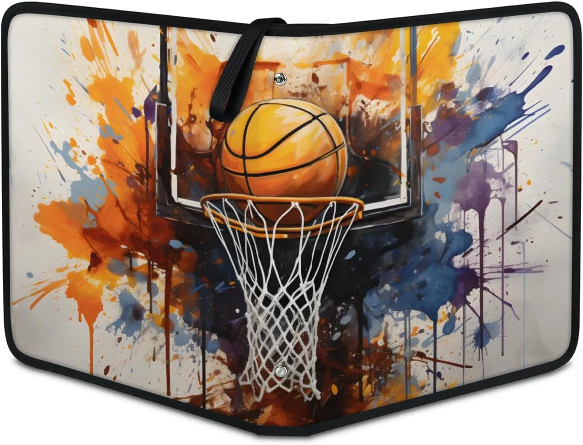 9 Pocket Card Binder, Watercolor Basketball 900 Pockets Collector Album with Zipper Trading Card Binder, Colorful Basketball Double Sided Pocket Collection Binder