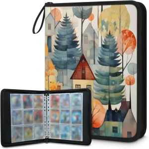 9 Pocket Card Binder, Watercolor Castle 900 Pockets Collector Album with Zipper Trading Card Binder, Colorful Castle Double Sided Pocket Collection Binder