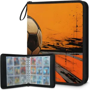 9 Pocket Card Binder, Watercolor Football 900 Pockets Collector Album with Zipper Trading Card Binder, Oil Painting Football Double Sided Pocket Collection Binder