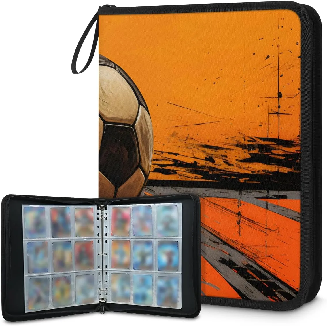9 Pocket Card Binder, Watercolor Football 900 Pockets Collector Album with Zipper Trading Card Binder, Oil Painting Football Double Sided Pocket Collection Binder