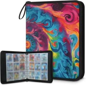 9 Pocket Card Binder, Watercolor Spray 900 Pockets Collector Album with Zipper Trading Card Binder, Colorful Explosion Double Sided Pocket Collection Binder