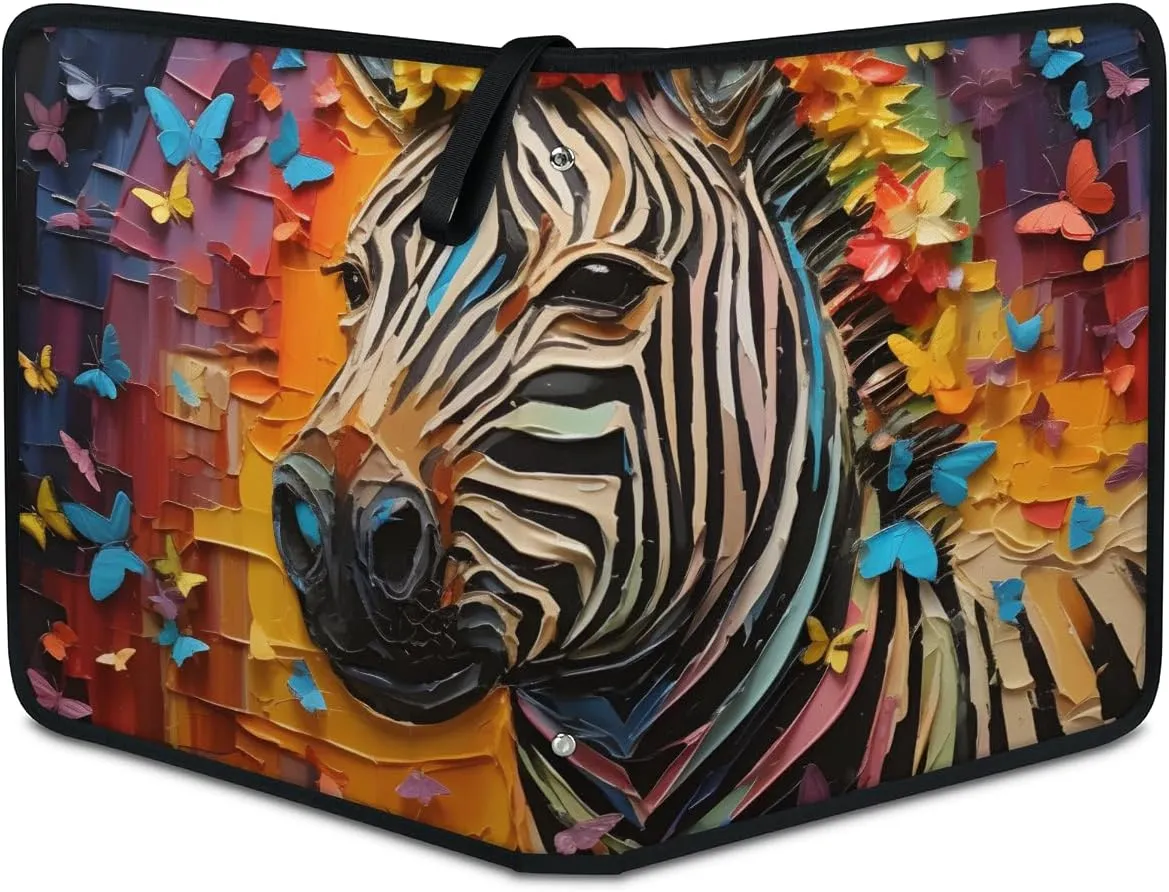9 Pocket Card Binder, Zebra 900 Pockets Collector Album with Zipper Trading Card Binder, Oil Painting Zebra Double Sided Pocket Collection Binder