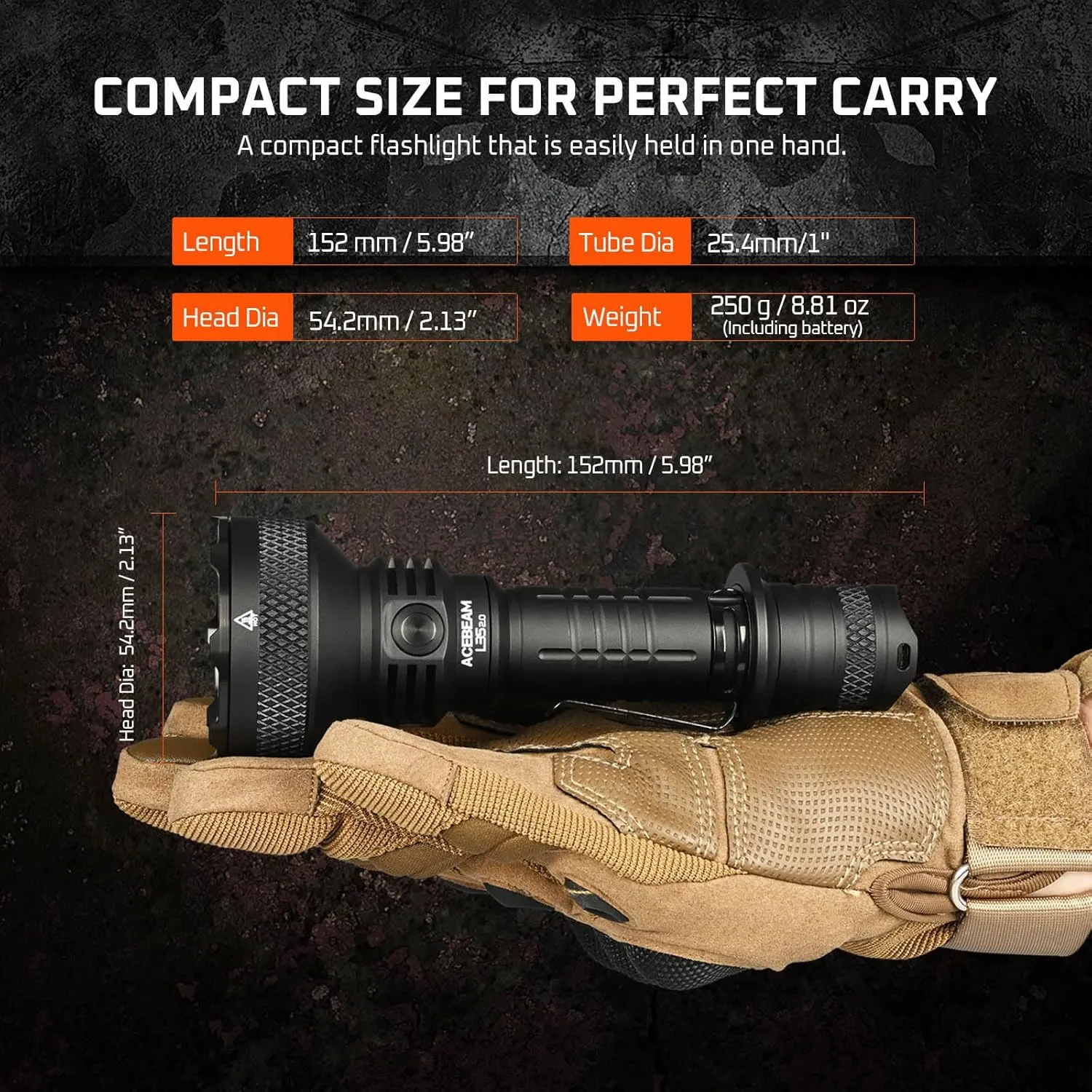 ACEBEAM L35 Tactical Flashlight, 5000 High Lumens Rechargeable Flashlight, 711 Yards Long Range Throw Led Flashlight, Super Compact Dual-Switches Flash Light for Emergency, Searching