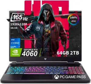 Acer Predator Helios 300 Neo 16 Gaming Laptop (16" FHD  165Hz, 13th Gen Core i7-13650HX, 64GB DDR5 RAM, 2TB SSD, NVIDIA GeForce RTX 4060 8GB) 4-zone RGB Backlit Keyboard, Webcam, Win11 Home, Black