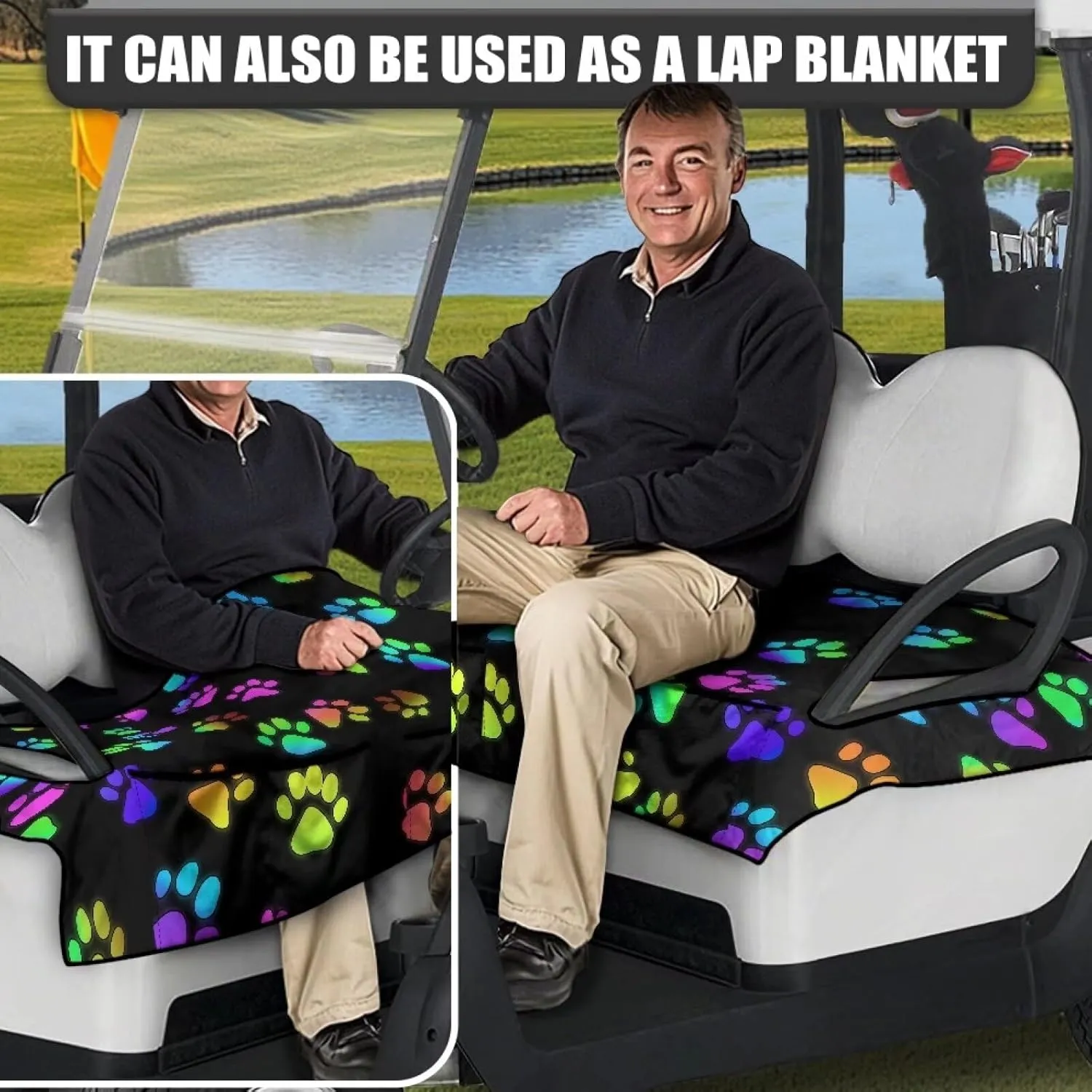 AFPANQZ Golf Cart Seat Cover with Pockets Golf Cart Seat Protecter Easy to Install Stay Cool Golf Cart Protect Cover