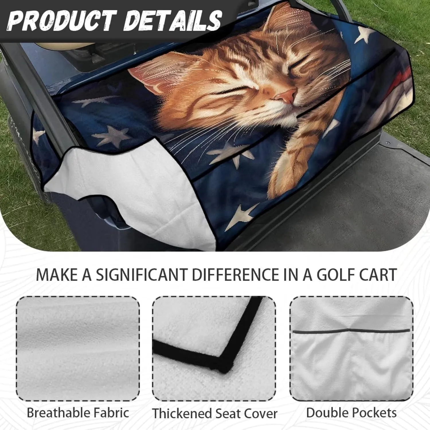 AFPANQZ Golf Cart Seat Cover with Pockets Golf Cart Seat Protecter Easy to Install Stay Cool Golf Cart Protect Cover