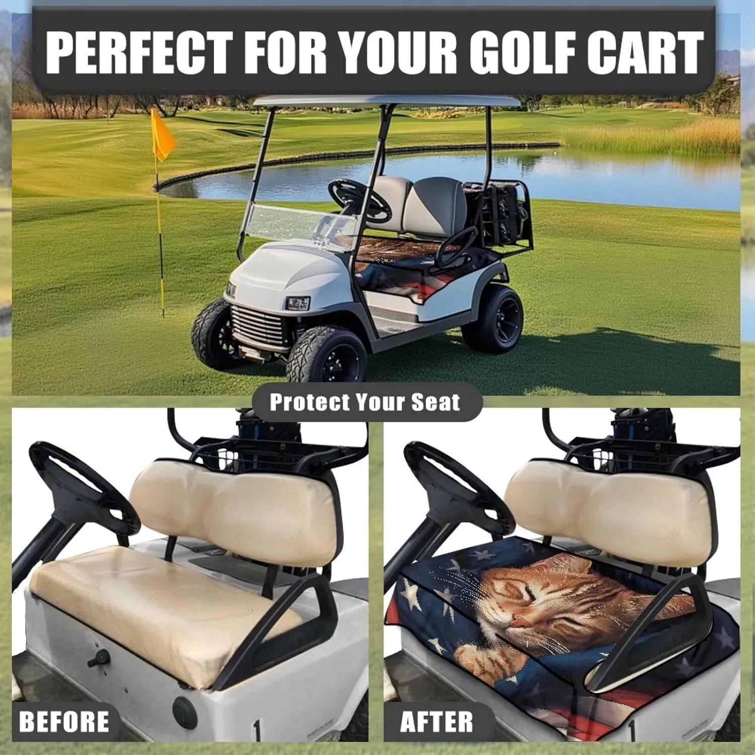AFPANQZ Golf Cart Seat Cover with Pockets Golf Cart Seat Protecter Easy to Install Stay Cool Golf Cart Protect Cover