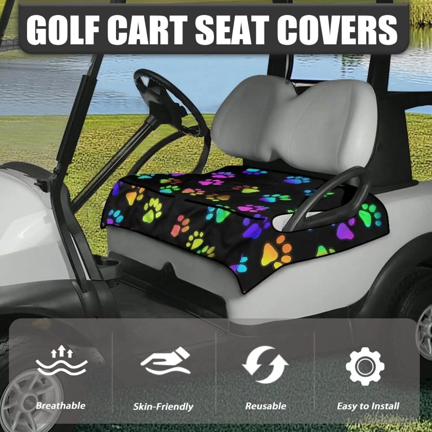 AFPANQZ Golf Cart Seat Cover with Pockets Golf Cart Seat Protecter Easy to Install Stay Cool Golf Cart Protect Cover