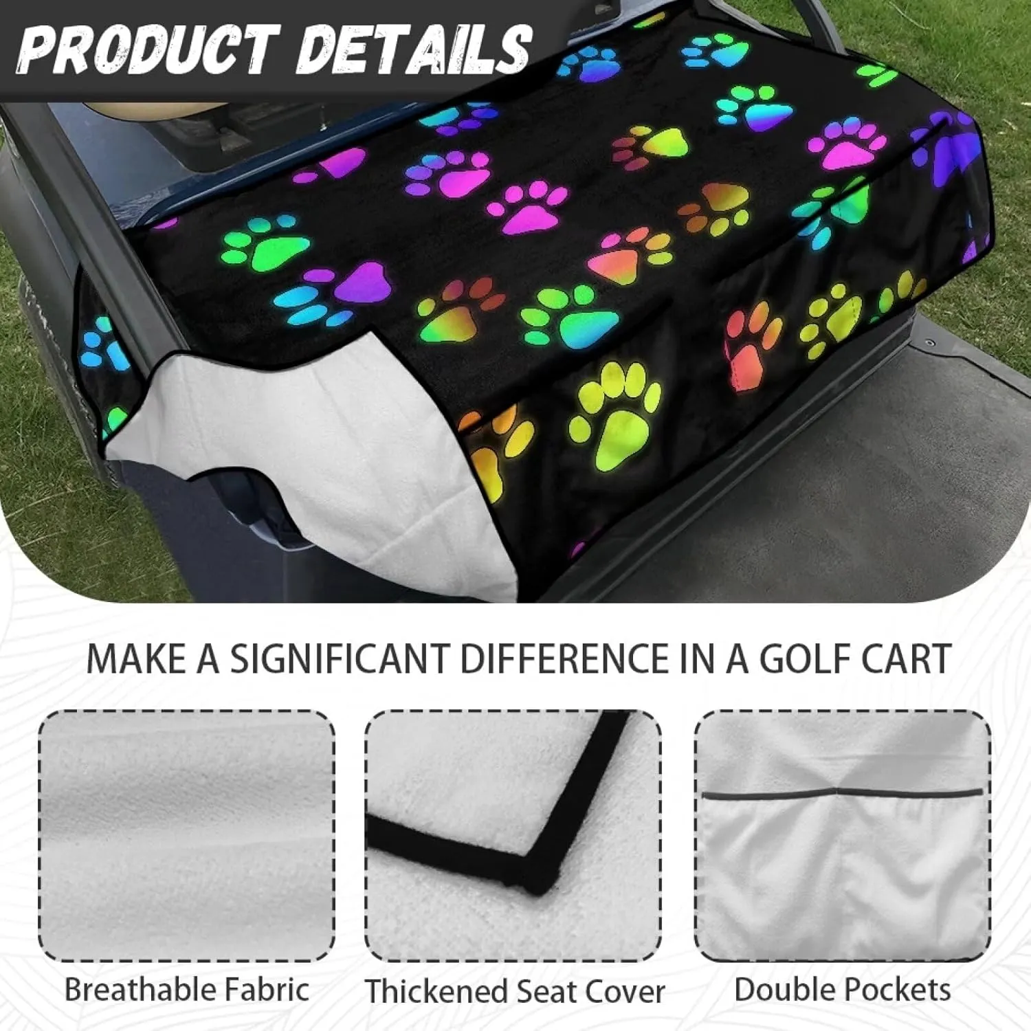 AFPANQZ Golf Cart Seat Cover with Pockets Golf Cart Seat Protecter Easy to Install Stay Cool Golf Cart Protect Cover