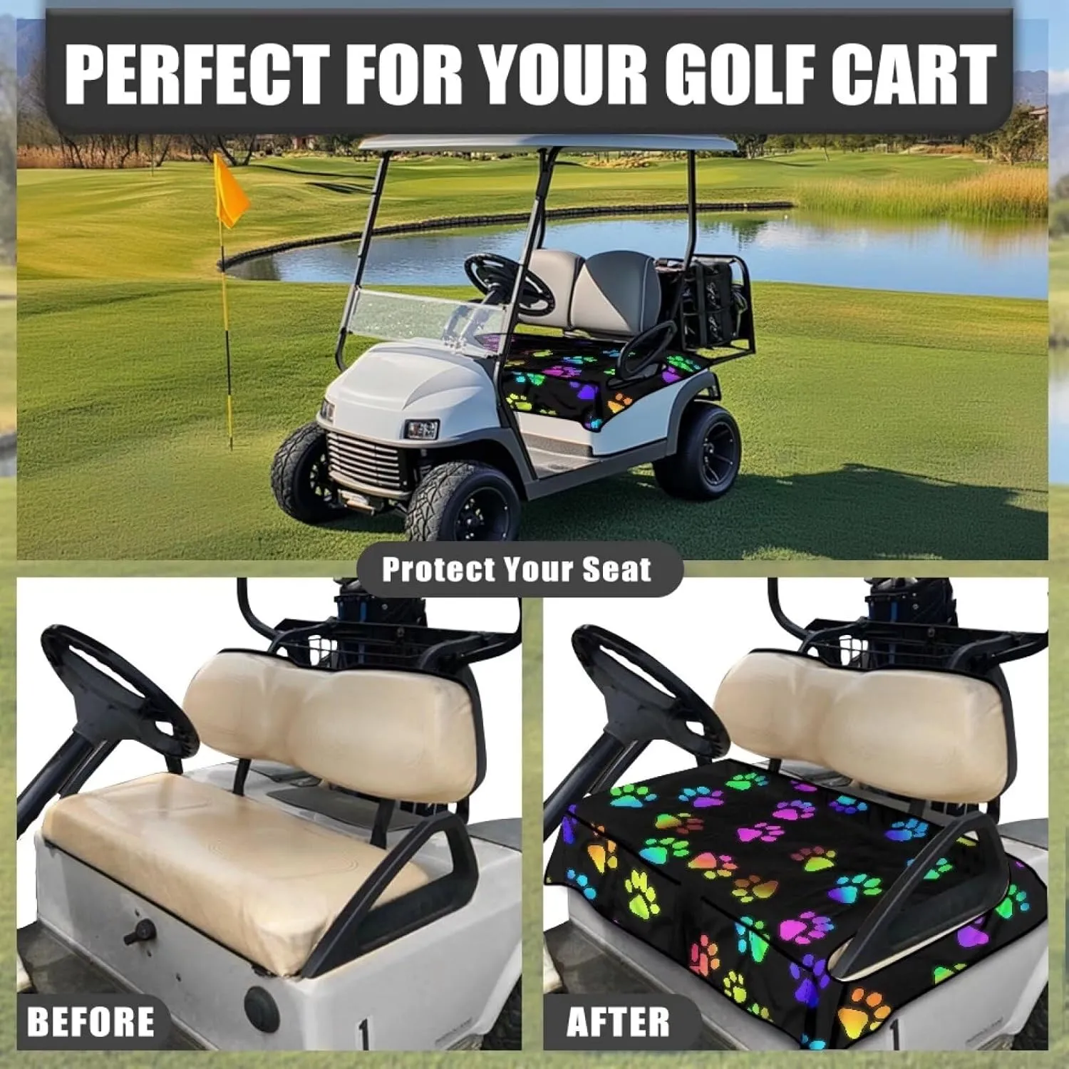 AFPANQZ Golf Cart Seat Cover with Pockets Golf Cart Seat Protecter Easy to Install Stay Cool Golf Cart Protect Cover
