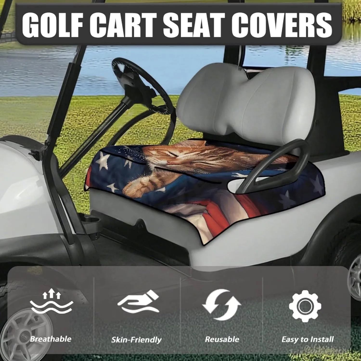 AFPANQZ Golf Cart Seat Cover with Pockets Golf Cart Seat Protecter Easy to Install Stay Cool Golf Cart Protect Cover