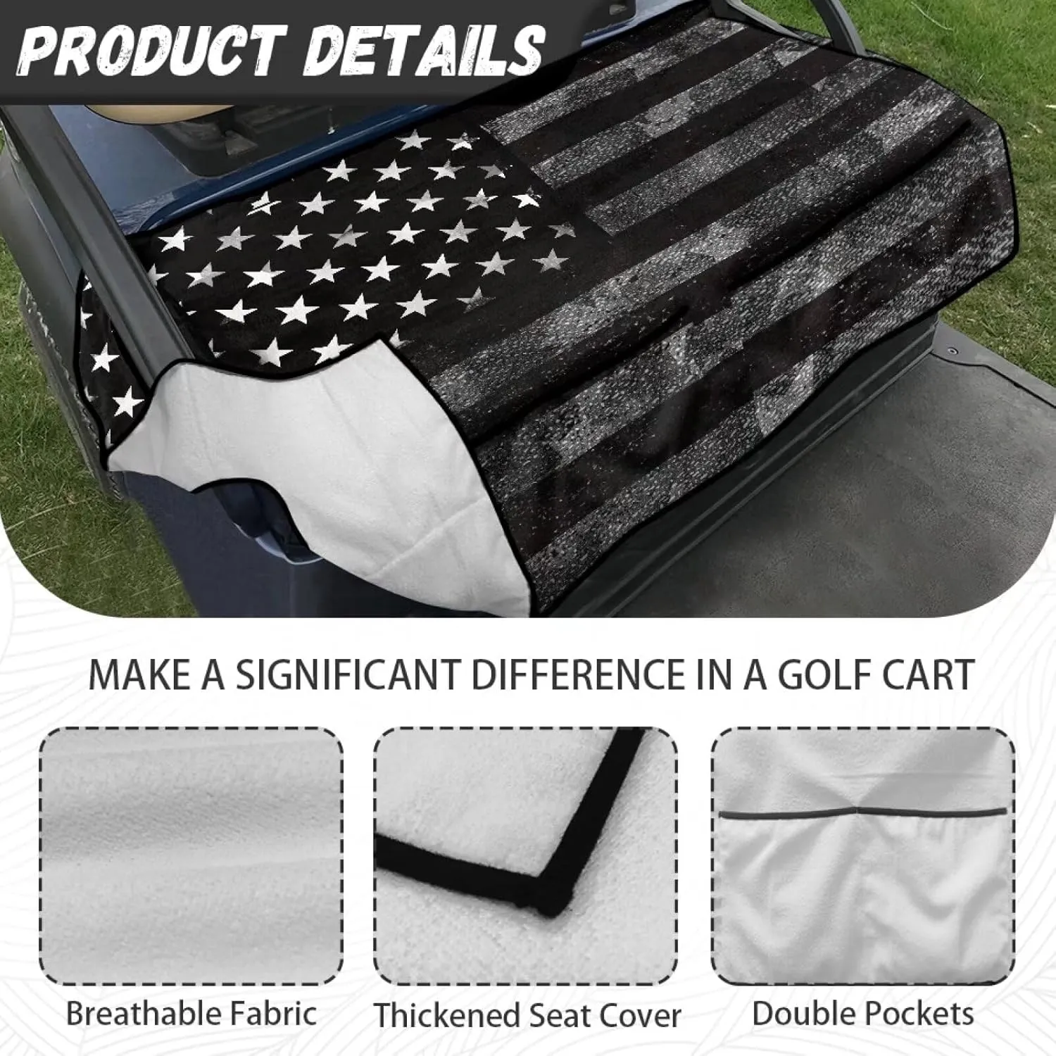 AFPANQZ Golf Cart Seat Cover with Pockets Universal Lightweight Microfiber Golf Cart Seat Blanket Washable Golf Cushion
