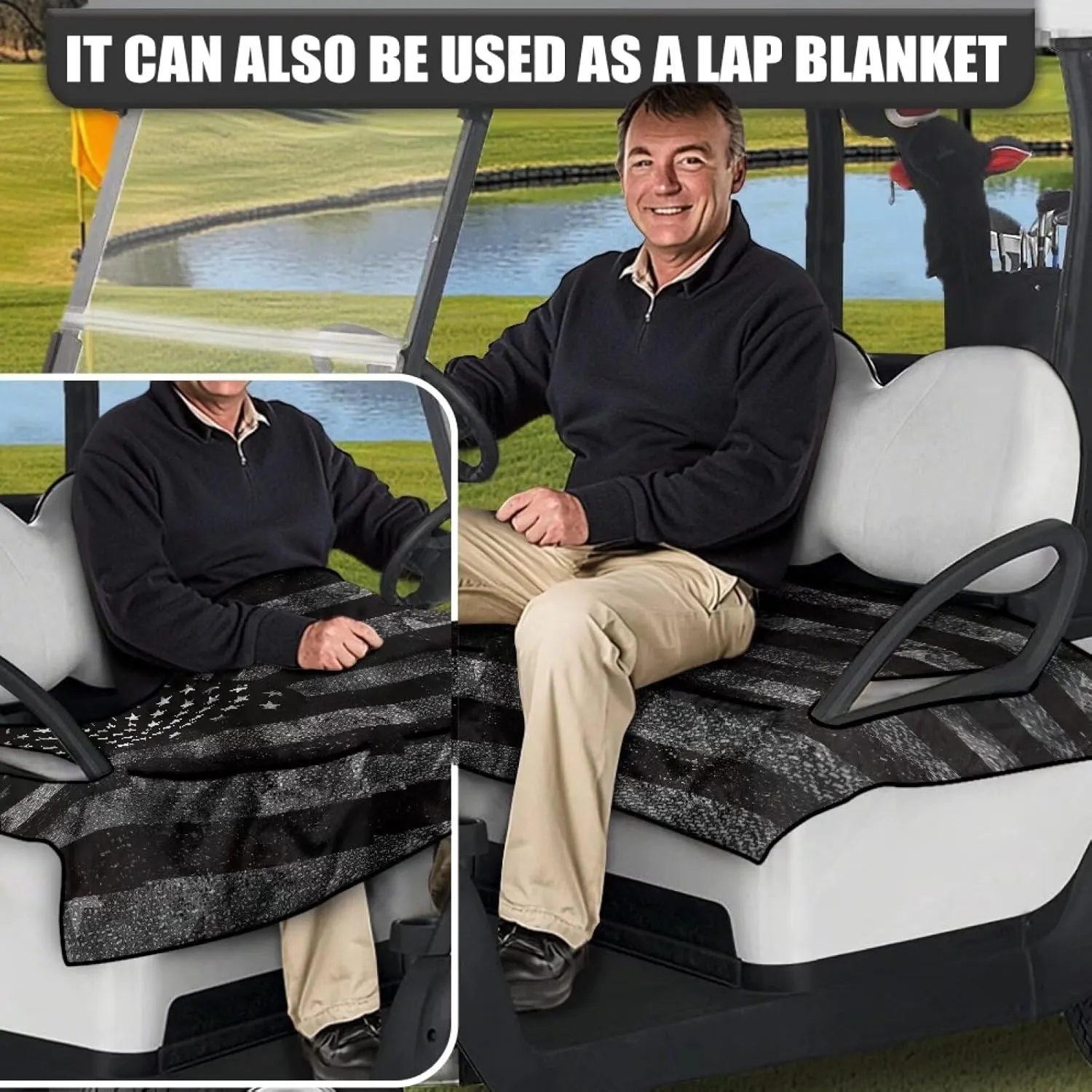 AFPANQZ Golf Cart Seat Cover with Pockets Universal Lightweight Microfiber Golf Cart Seat Blanket Washable Golf Cushion