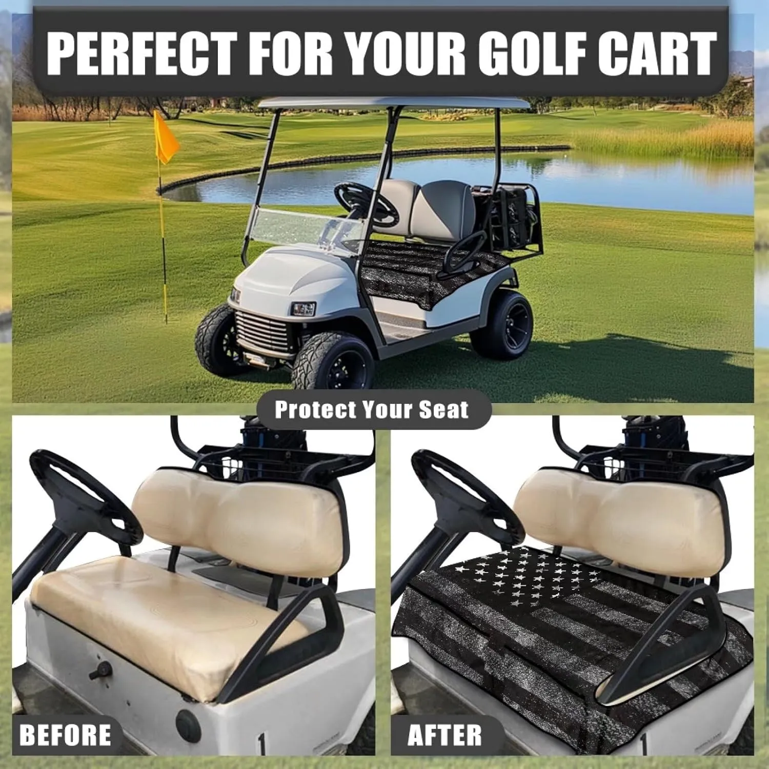 AFPANQZ Golf Cart Seat Cover with Pockets Universal Lightweight Microfiber Golf Cart Seat Blanket Washable Golf Cushion