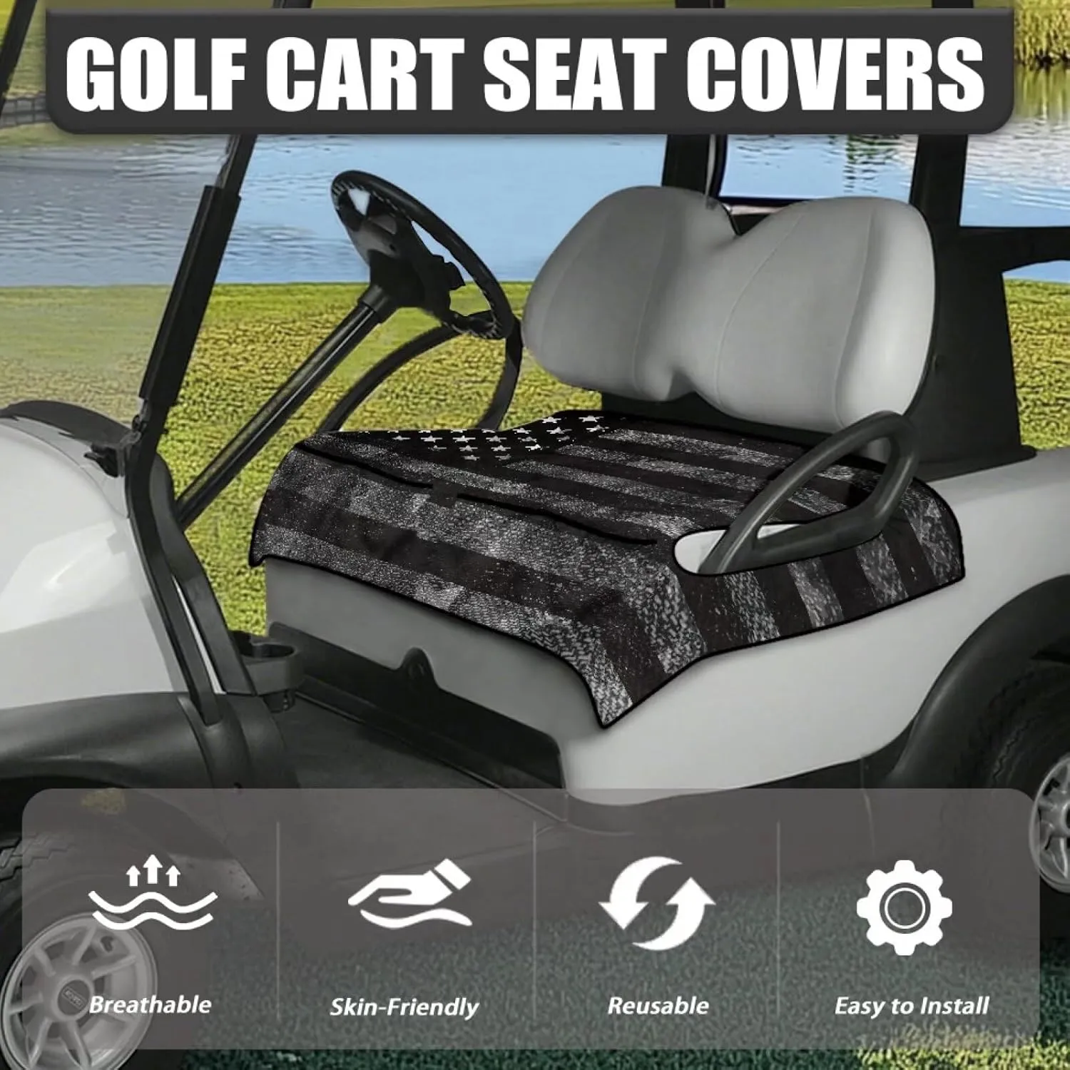 AFPANQZ Golf Cart Seat Cover with Pockets Universal Lightweight Microfiber Golf Cart Seat Blanket Washable Golf Cushion