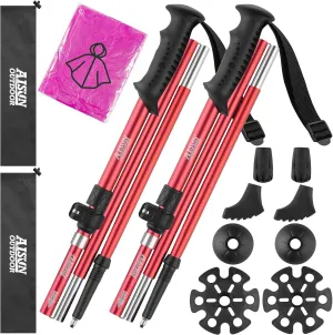 AISUNOURDOOR Lightweight Adjustable Trekking Poles, Aluminum Collapsible Travel Hiking or Walking Sticks for Women Children, with One Disposable Raincoat