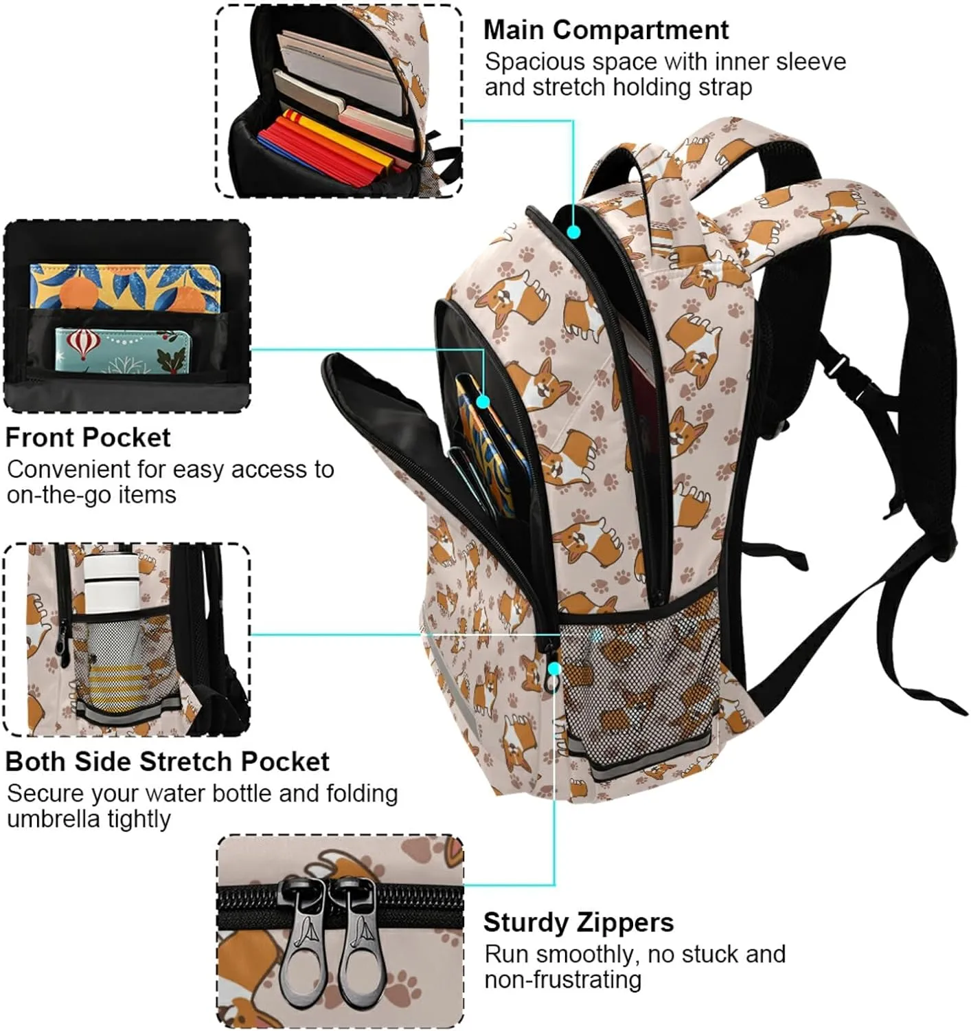 ALAZA Cute Corgi Dogs Backpacks Travel Laptop Daypack School Book Bag for Men Women Teens Kids