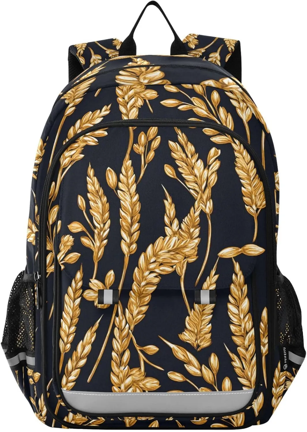 ALAZA Wheat Embroidered Golden Black Laptop Backpack Purse for Women Men School Bag 17 Inch Bookbag Student Boys Girls Travel Casual Daypack