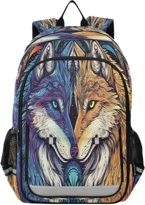ALAZA Wolf Bohemian Indian Galaxy Laptop Backpack Purse for Women Men School Bag 17 Inch Bookbag Student Boys Girls Travel Casual Daypack