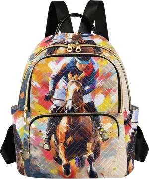 ALAZA Women Mini Backpack Purse Bag Lightweight Casual Daily Travel Backpack Watercolor Rider and Dapple Brown Horse Back Pack Fashion Multipurpose Shoulder Bag,M